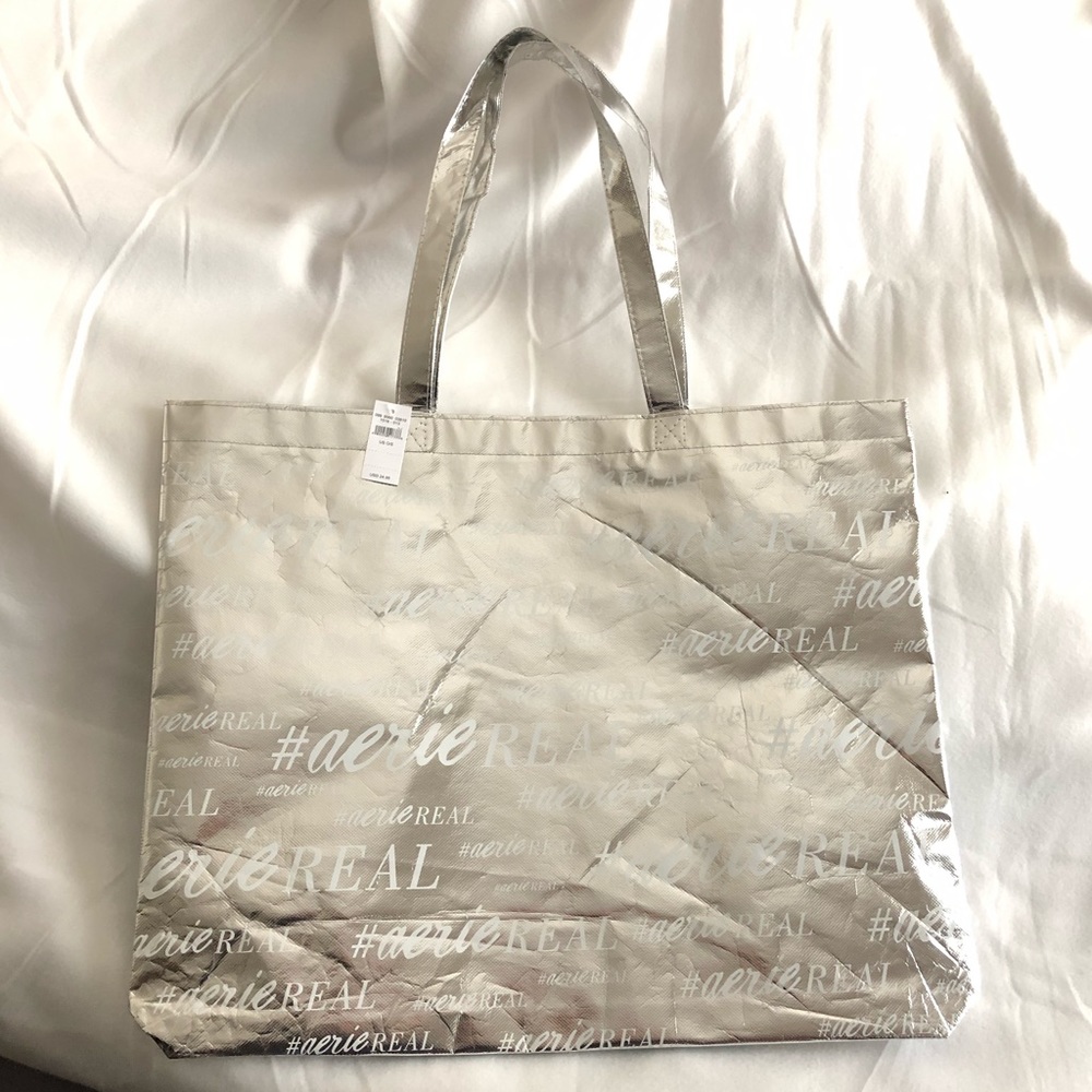 New Aerie silver monogrammed tote bag